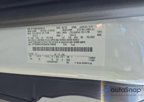 2022 Ford Transit T-350 из США, поврежденный, VIN 1FTBW9CK0NKA19992